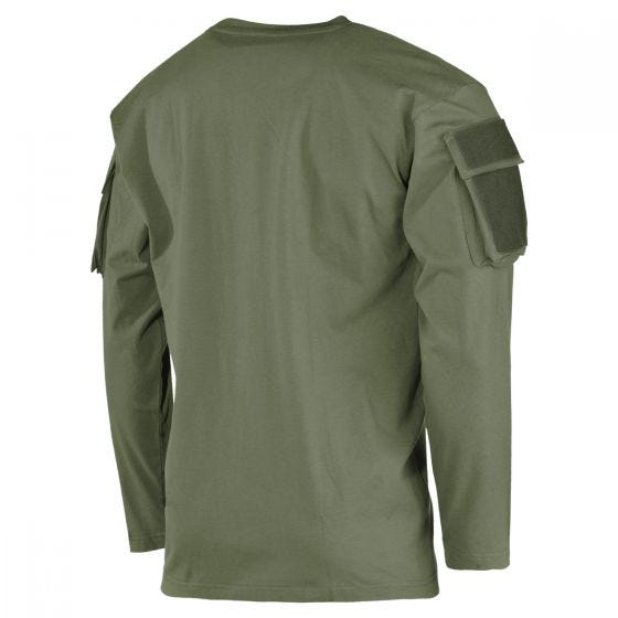 MFH US Long Sleeved T-Shirt with Sleeve Pockets OD Green