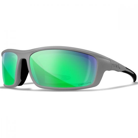 Wiley X WX Grid Glasses - Captivate Polarized Green Mirror Lenses / Matte Cool Grey Frame