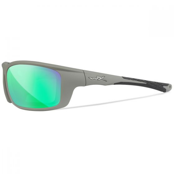 Wiley X WX Grid Glasses - Captivate Polarized Green Mirror Lenses / Matte Cool Grey Frame