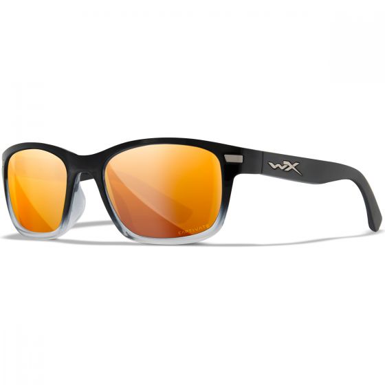 Wiley X WX Helix Glasses - Captivate Polarized Bronze Mirror Lenses / Gloss Black Fade to Clear Crystal