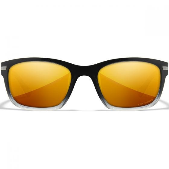 Wiley X WX Helix Glasses - Captivate Polarized Bronze Mirror Lenses / Gloss Black Fade to Clear Crystal
