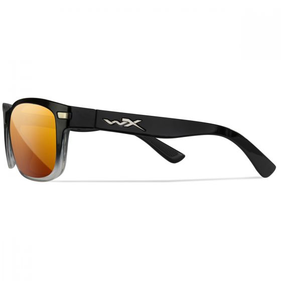 Wiley X WX Helix Glasses - Captivate Polarized Bronze Mirror Lenses / Gloss Black Fade to Clear Crystal