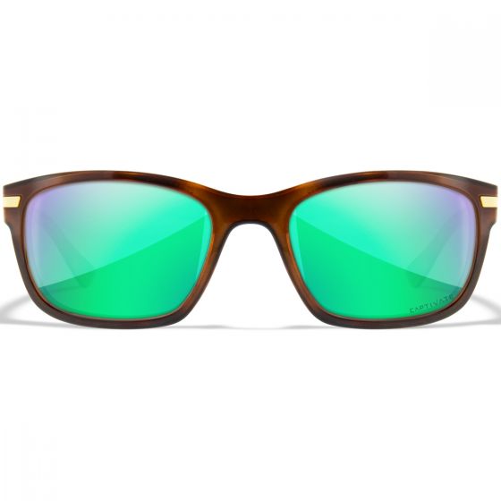 Wiley X WX Helix Glasses - Captivate Polarized Green Mirror Lenses / Gloss Demi Brown Frame